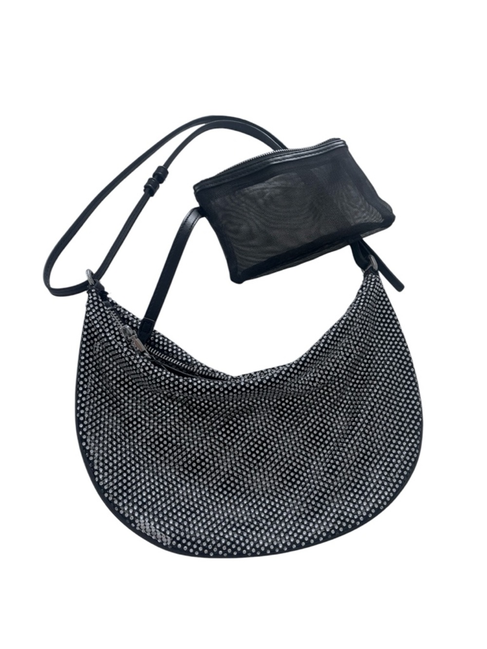 Zara Black Rhinestone Crescent Shoulder Bag - Picture 3 of 7